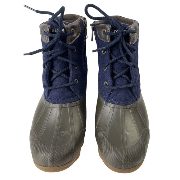 Sperry Duck Boots Blue Brown Rubber Bootie Waterproof Lace Up Zipper Womens 6 - Picture 4 of 9